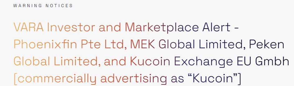 VARA Notice To KuCoin