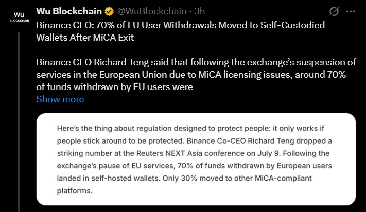 Binance paused a portion of its European services Due to MiCA