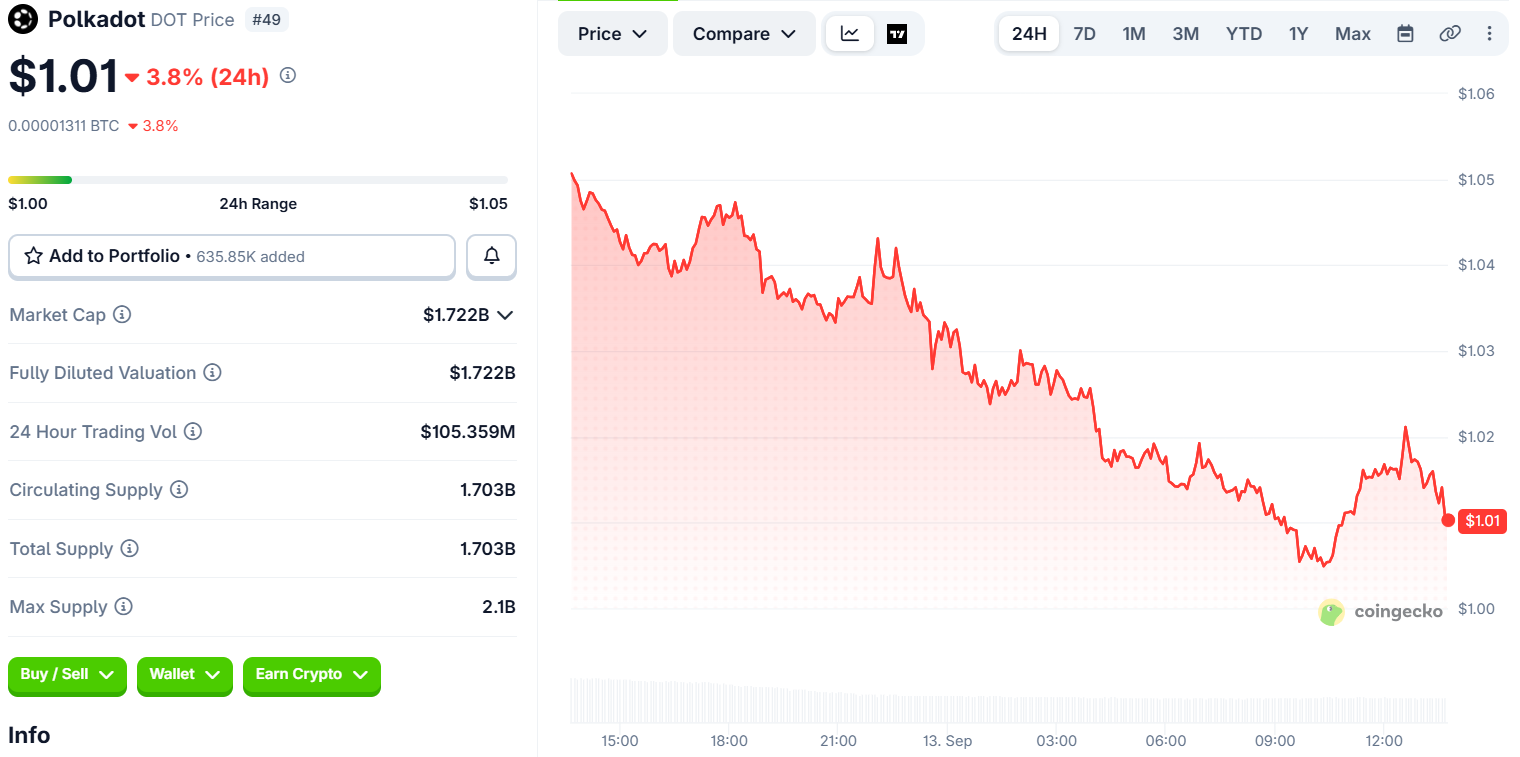 CoinGecko data showing DOT details