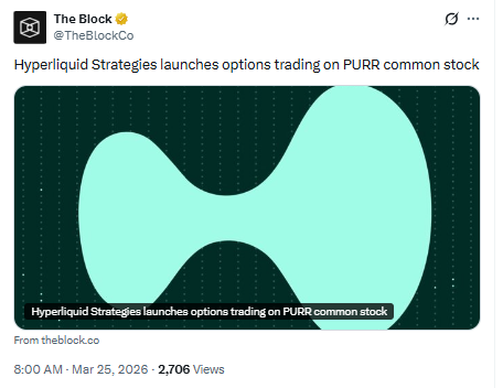 Hyperliquid launches options trading on PURR stock via Nasdaq market