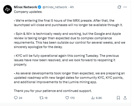 Official Tweet By Mirex Network