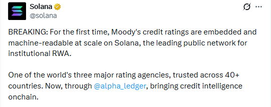 Moody credit rating integration announced by solana by x post Moody credit rating integration announced by solana by x post