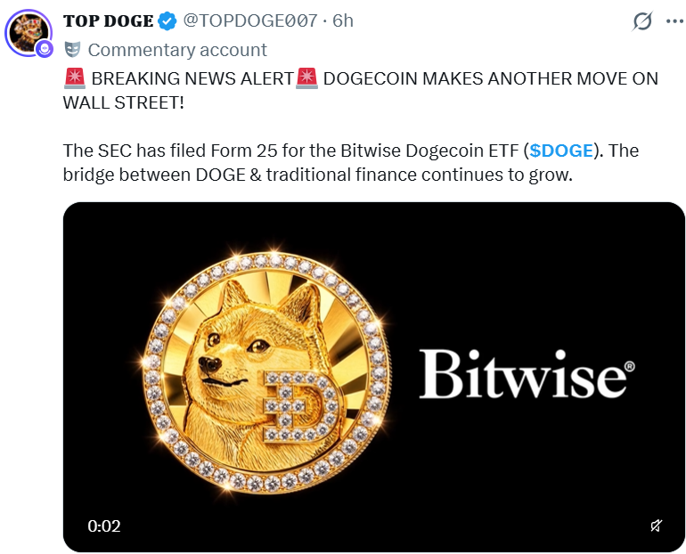 SEC Filing Involving a Bitwise Dogecoin ETF