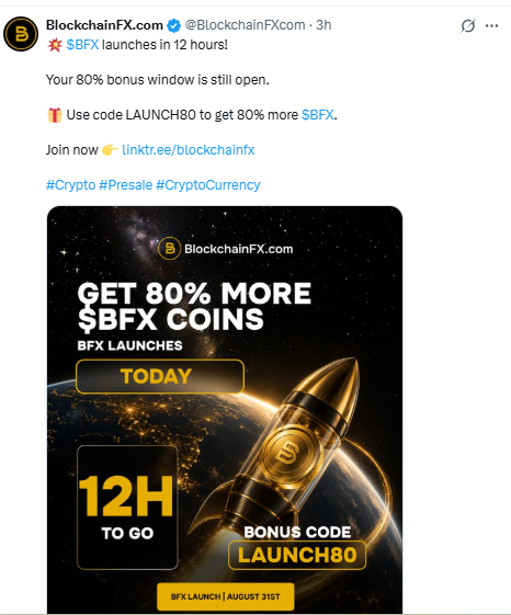 BlockchainFX Launch Final Hours LAUNCH80 Bonus Code 