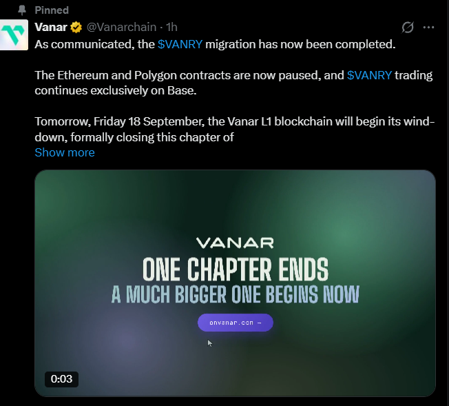 VANRY Migration Completed VANRY Migration Completed