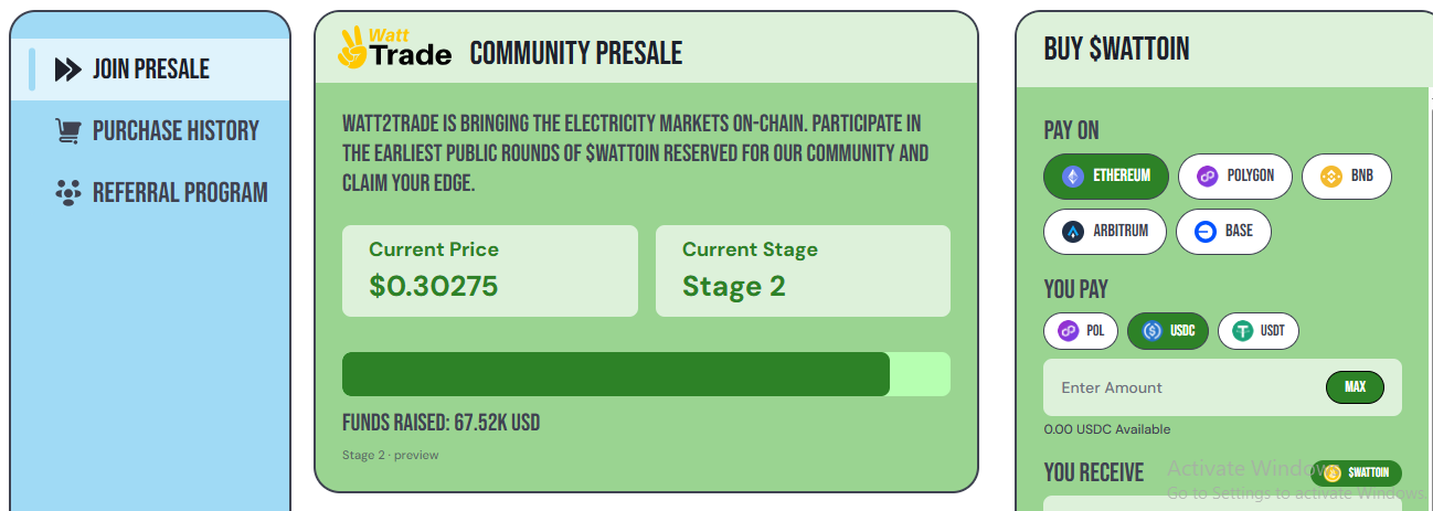 Watt2Trade Presale Update official dashboard 