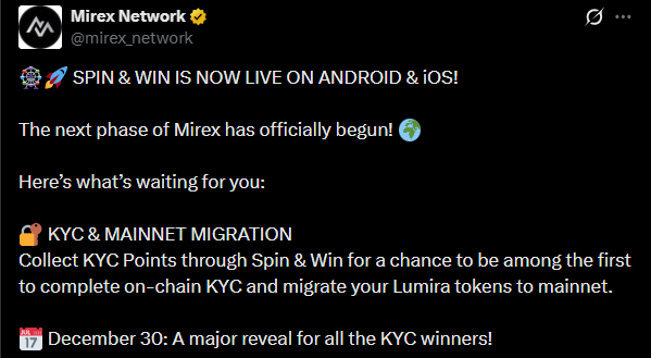 Mirex Network news official X post