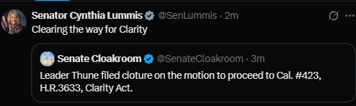 John Thune has now filed cloture on the motion to proceed to H.R. 3633 John Thune has now filed cloture on the motion to proceed to H.R. 3633