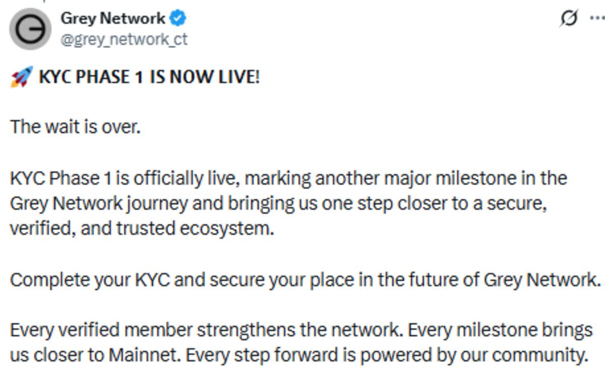 Official Grey Network X Post screenshot showing KYC update Official Grey Network X Post screenshot showing KYC update
