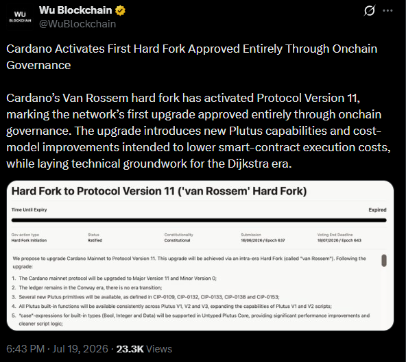 Cardano latest news On X