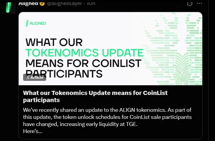 Align tokenomics For coinlist Users