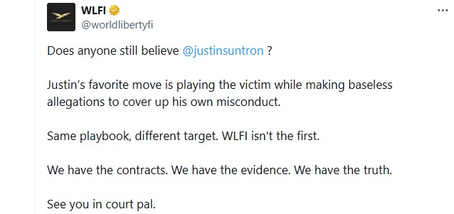 WLFI Team Reacting to Justin Sun Alllegations