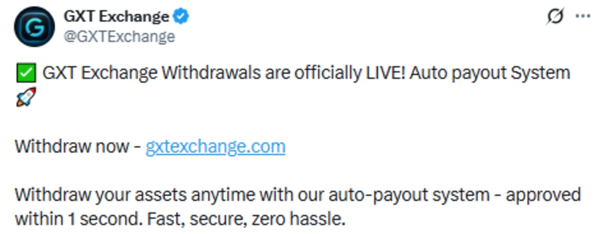 GXT Exchange News official x post screenshot