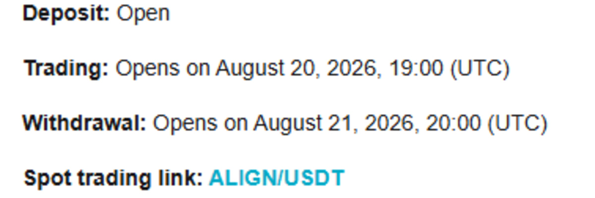 Official Bitget announcement screenshot of ALIGN token listing Official Bitget announcement screenshot of ALIGN token listing
