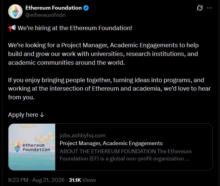 Ethereum Foundation is Hiring