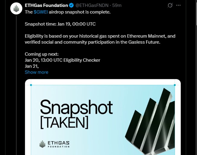 ETH Gas Airdrop Snapshot Done