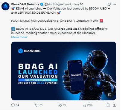 Tweet on X BlockDAG AI 