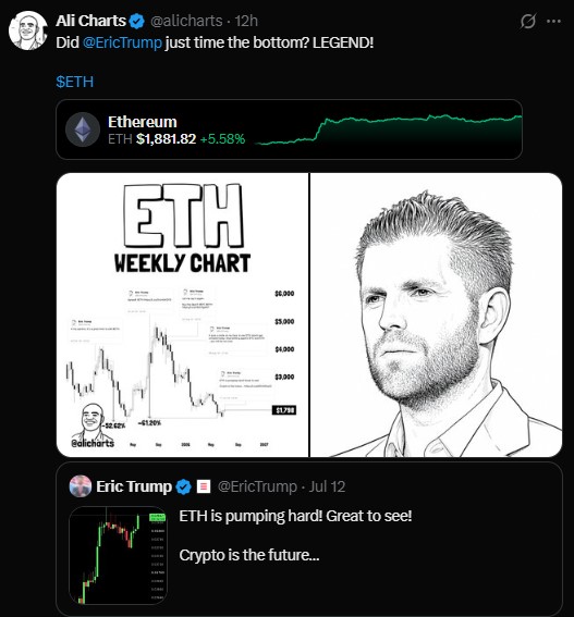 Eric Trump also commented on the ETH