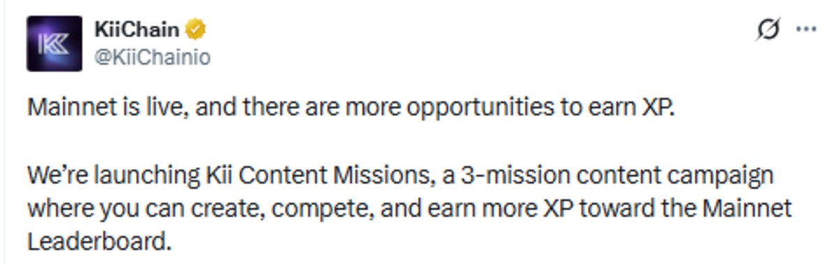 Official Kiichain news X Post showing mission details