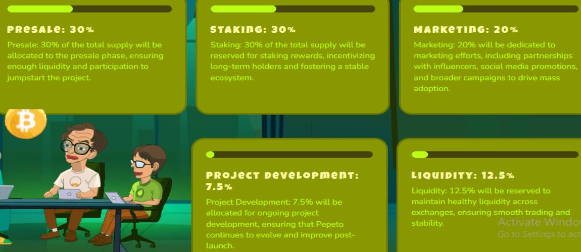 Pepeto Tokenomics Allocation Breakdown screenshot through official site