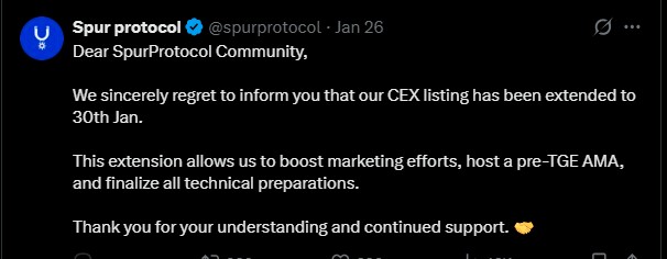 Spur Protocol Listing Date jan 30