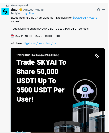 Bitget post on X about the trading campaign for SKYAI