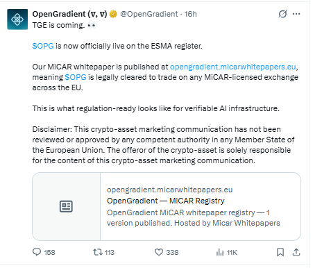 TGE Is Coming Tweet n official page