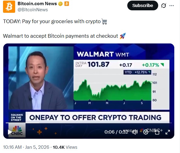 Walmart will accept bitcoin payment at checkout