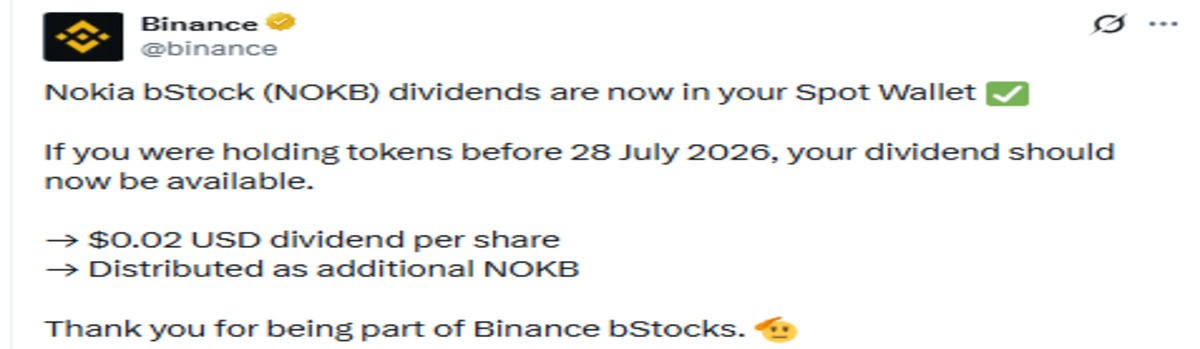 Binance official X post screenshot for Nokia bStock