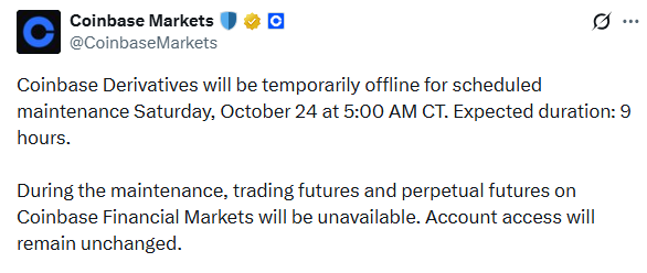 Coinbase News: Coinbase Markets update on Derivatives offline for 9 hours Coinbase News: Coinbase Markets update on Derivatives offline for 9 hours