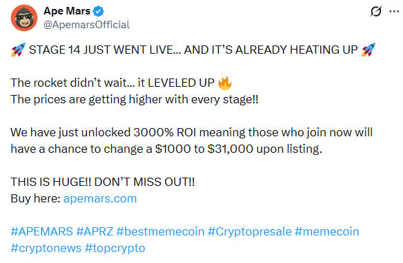 Apemars presale stage 14 is live