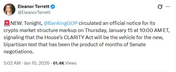 Clarity Act update on 15 January