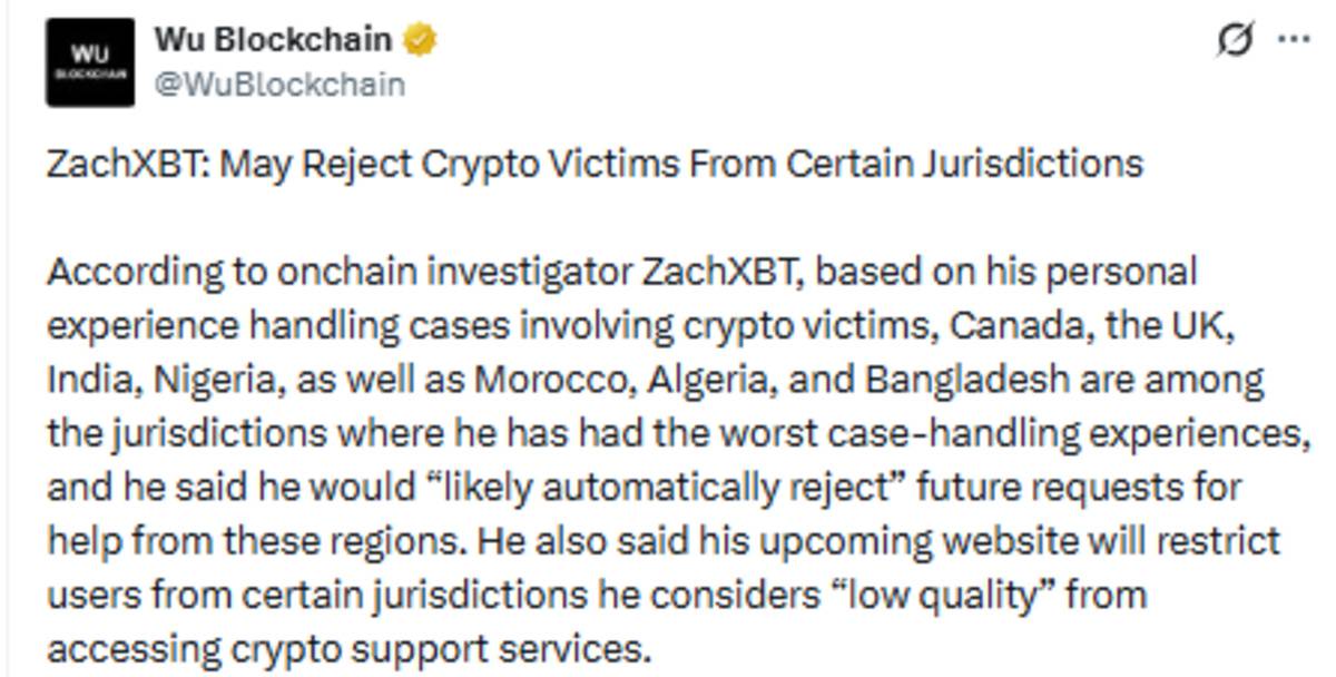 WuBlockchain X Post screenshot showing update WuBlockchain X Post screenshot showing update