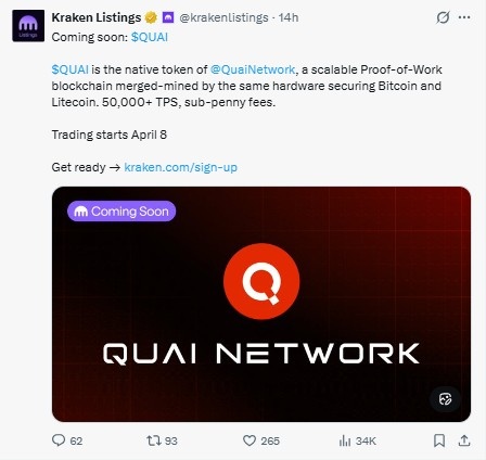 Quai Network Kraken listing announcement QUAI trading