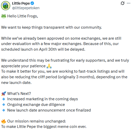 little pepe launch date delayed announcement