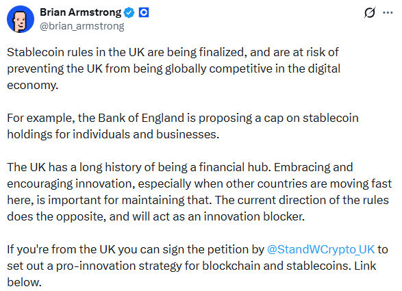 Brian armstrong on UK stablecoin rules