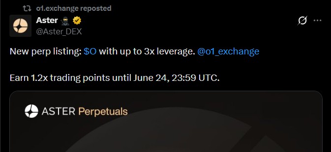 Aster DEX added o Exchange Perp Listing Aster DEX added o Exchange Perp Listing