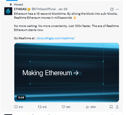 Posted on X by ETHGasOfficial