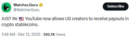 Youtube PYUSD Payments News