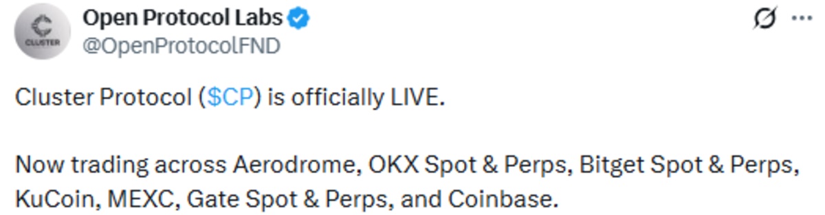 Cluster Protocol News official X post screenshot Cluster Protocol News official X post screenshot