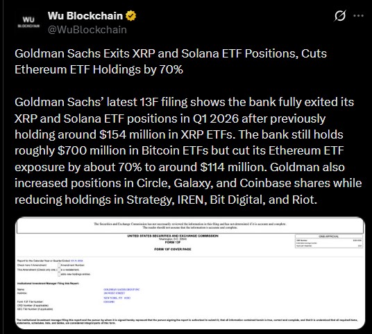 Goldman Sachs latest 13F filing
