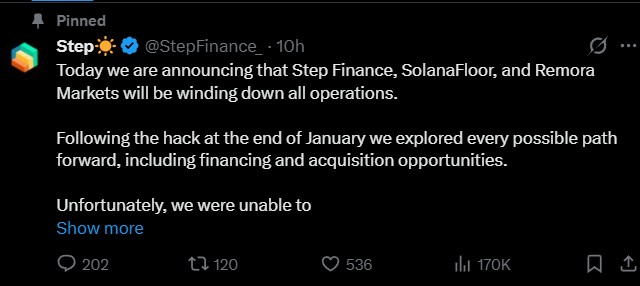 Step Finance Shutdown Step Finance Shutdown