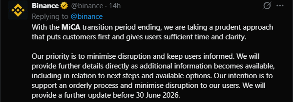 Binance Greece License Rejection Response Binance Greece License Rejection Response