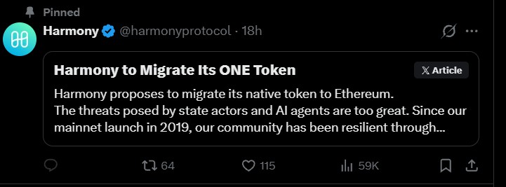 Harmony to Migrate ONE Token Harmony to Migrate ONE Token