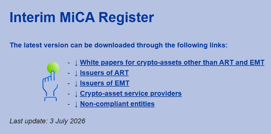 EU MiCA Register Update EU MiCA Register Update