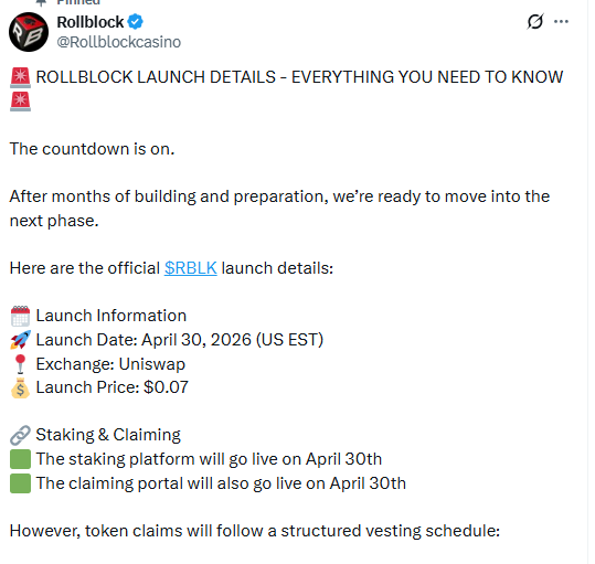 Rollblock launch date update with claim schedule and lock