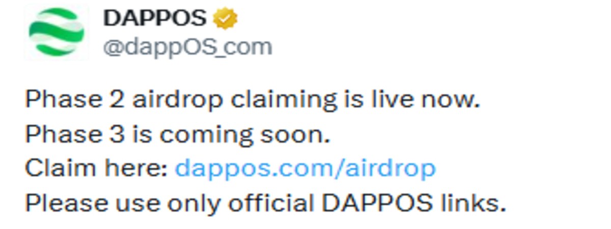 Official Dappos X post showing airdrop phase 2 details Official Dappos X post showing airdrop phase 2 details