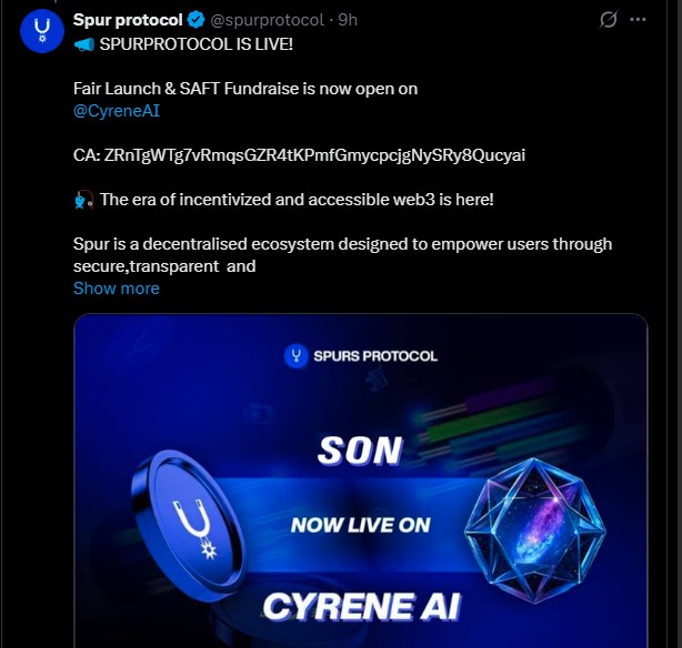 Spur protocol Live on CyreneAI