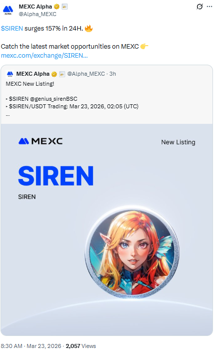 SIREN token listing on MEXC exchange driving sharp price surge