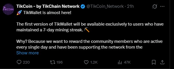 TikWallet Beta to Reward 7-Day Mining Streak Users